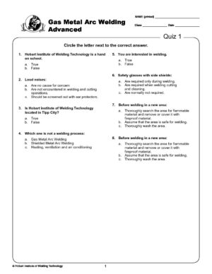 Additional Written Tests - Gas Metal Arc Welding Advanced