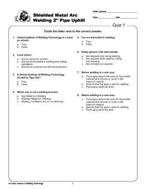 Additional Written Tests - Shielded Metal Arc Welding 2" Pipe Uphill