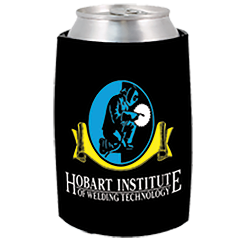 Pocket Coolie with Hobart Institute of Welding Technology Logo Black background with colored logo
