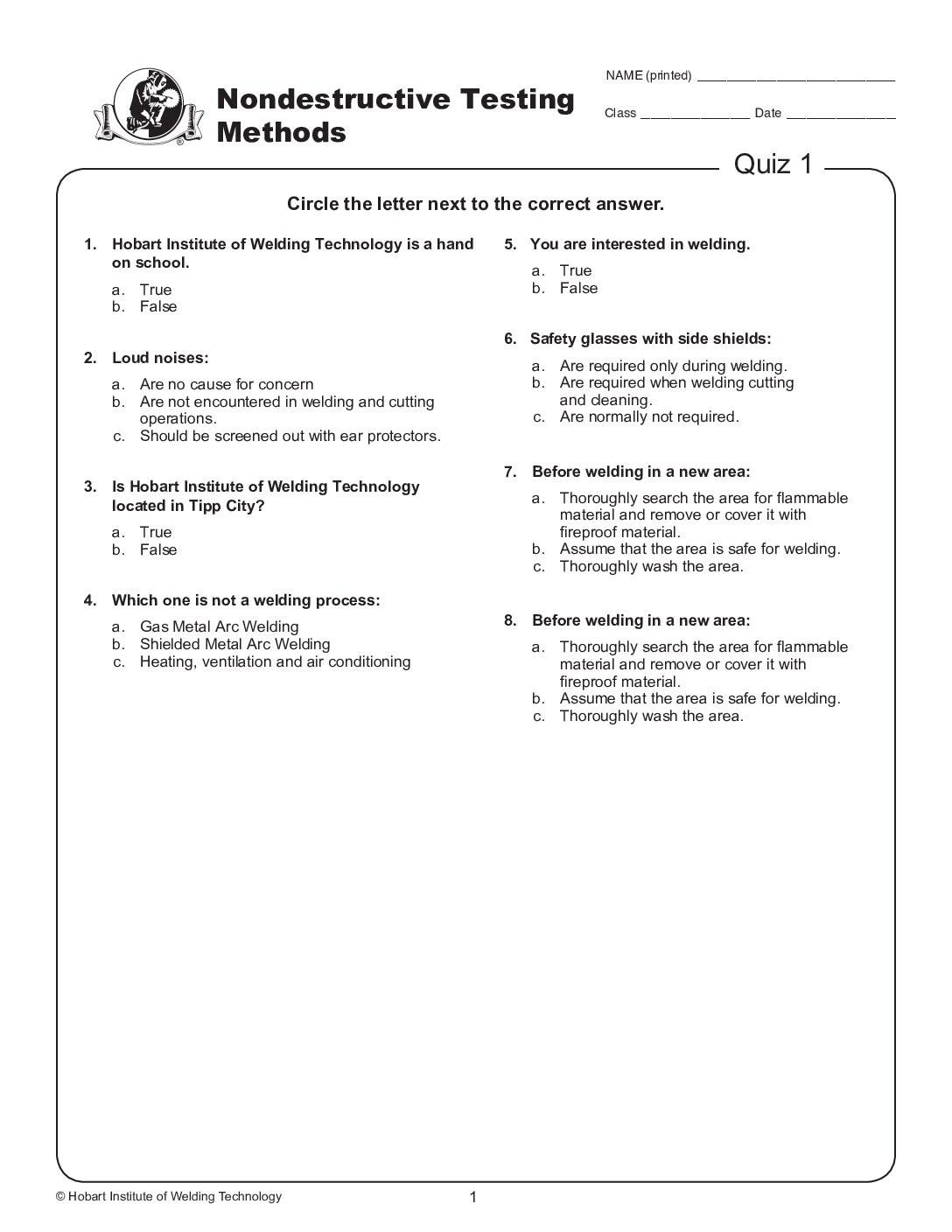 Additional Written Tests - Nondestructive Testing Methods