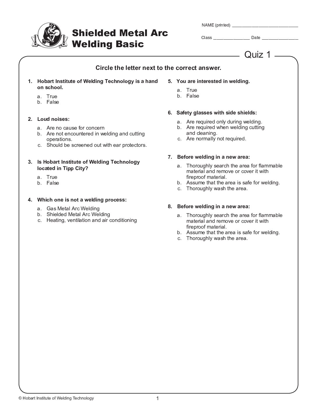Additional Written Tests - Shielded Metal Arc Welding Basic