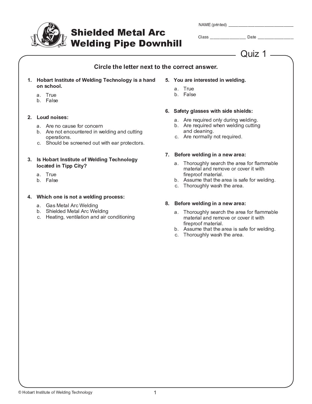 Additional Written Tests - Shielded Metal Arc Welding Pipe Downhill