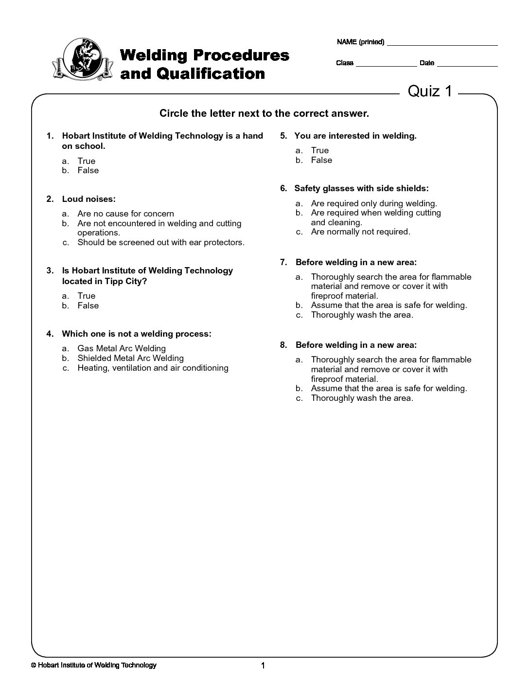 A sample welding procedure and qualification quiz